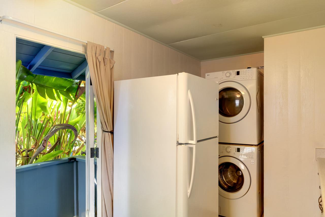 The Ohana refrigerator and laundry area